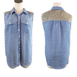 Ariat Sleeveless Stripe Shirt Top Womens Size L Sequin Western Cowgirl Classic